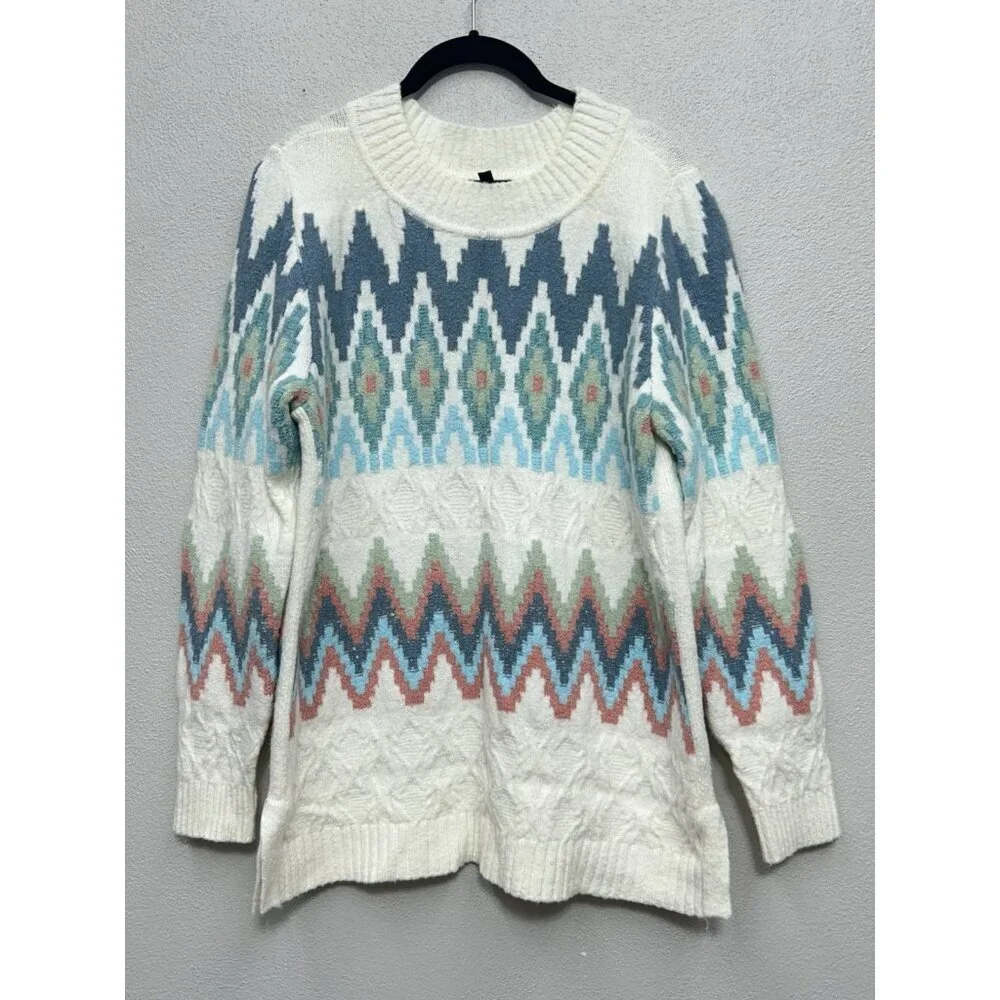 Talbots Wool Blend Sweater Women's Size Small Fair Isle Zig Zag Chevron Ski Soft